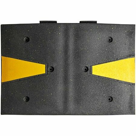 PLASTICADE 24'' x 36'' x 2 7/16'' Black Rubber Speed Hump with 2 Yellow Reflective Stripes SH36 466SH36